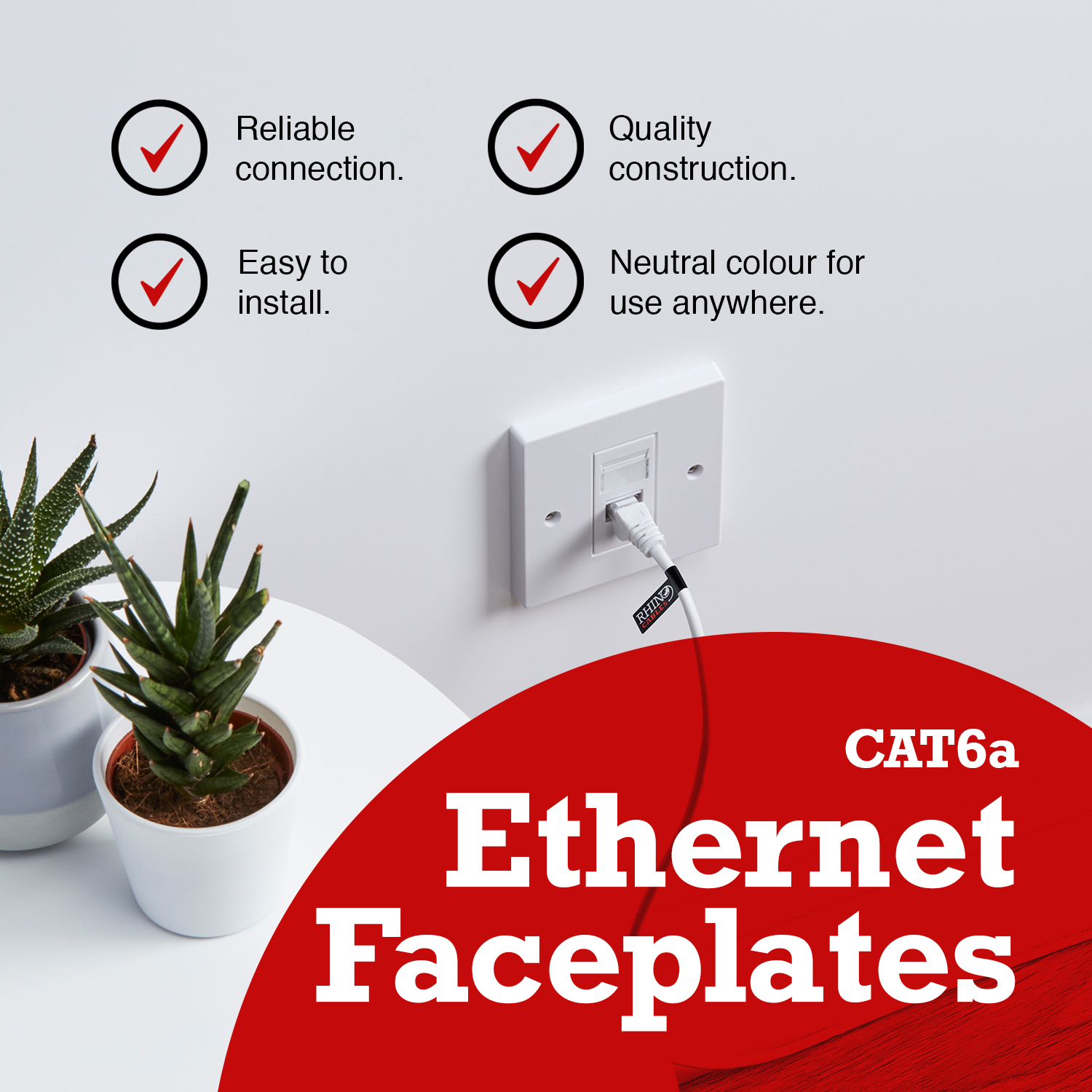 Rhinocables Cat A Ethernet Faceplate Double Way Rj Socket Wall