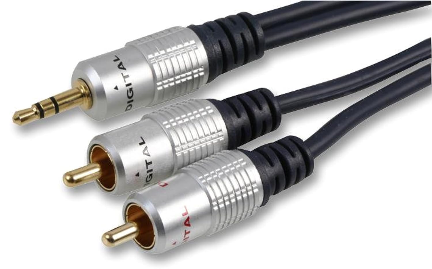 rhinocables OFC 3.5mm Aux Stereo Jack Male Plug to Twin Phono 2 RCA Audio Cable Gold Contacts for Speaker, Surround Sound, Hi-Fi, TV, Car Aux, Phone, Amplifer