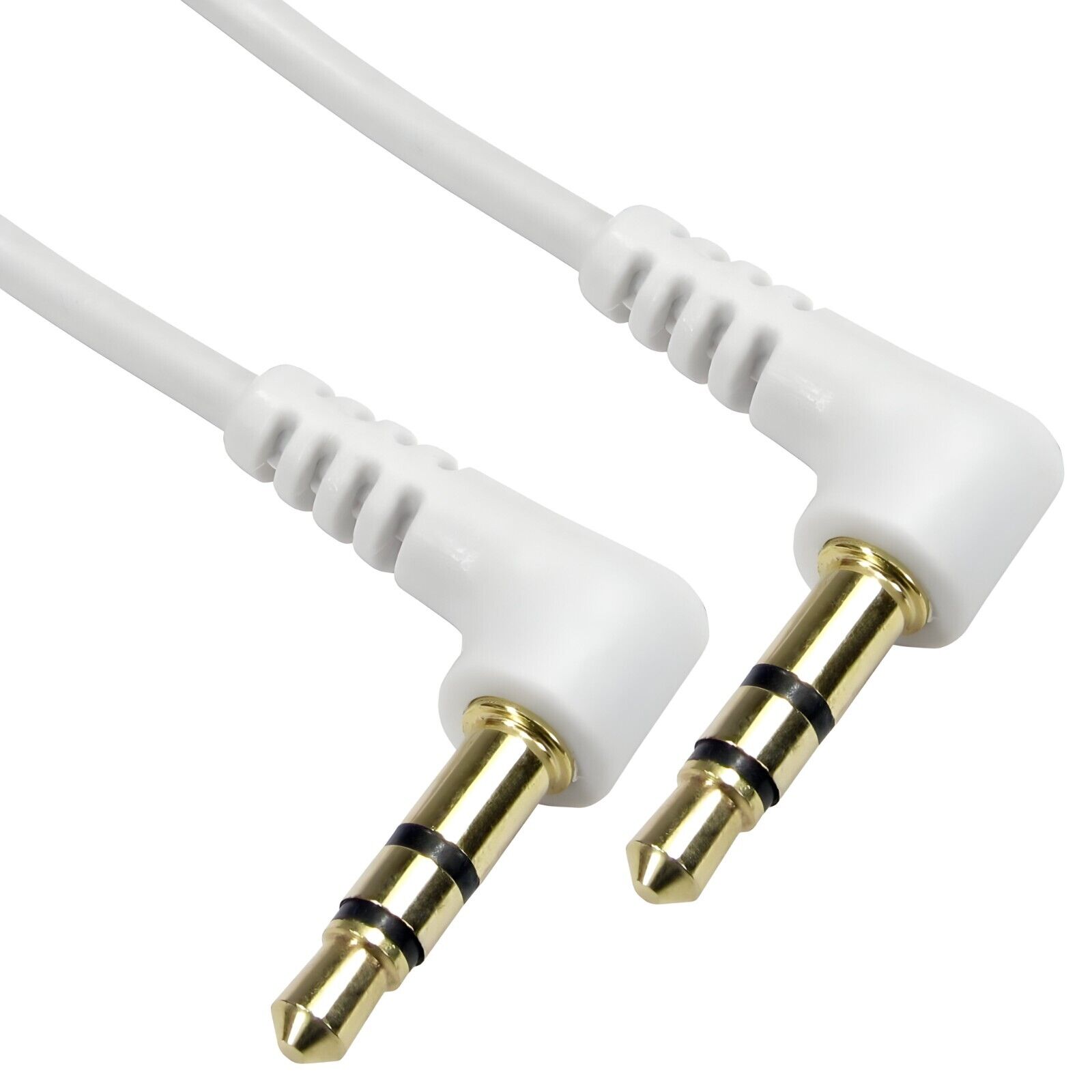 3.5mm Audio Jack Right Angled Stereo Plug Cable Aux WHITE GOLD