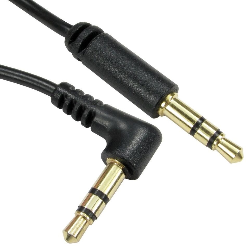 3.5mm Audio Jack Lead Right Angled to Straight Stereo Plug Cable Aux Black GOLD