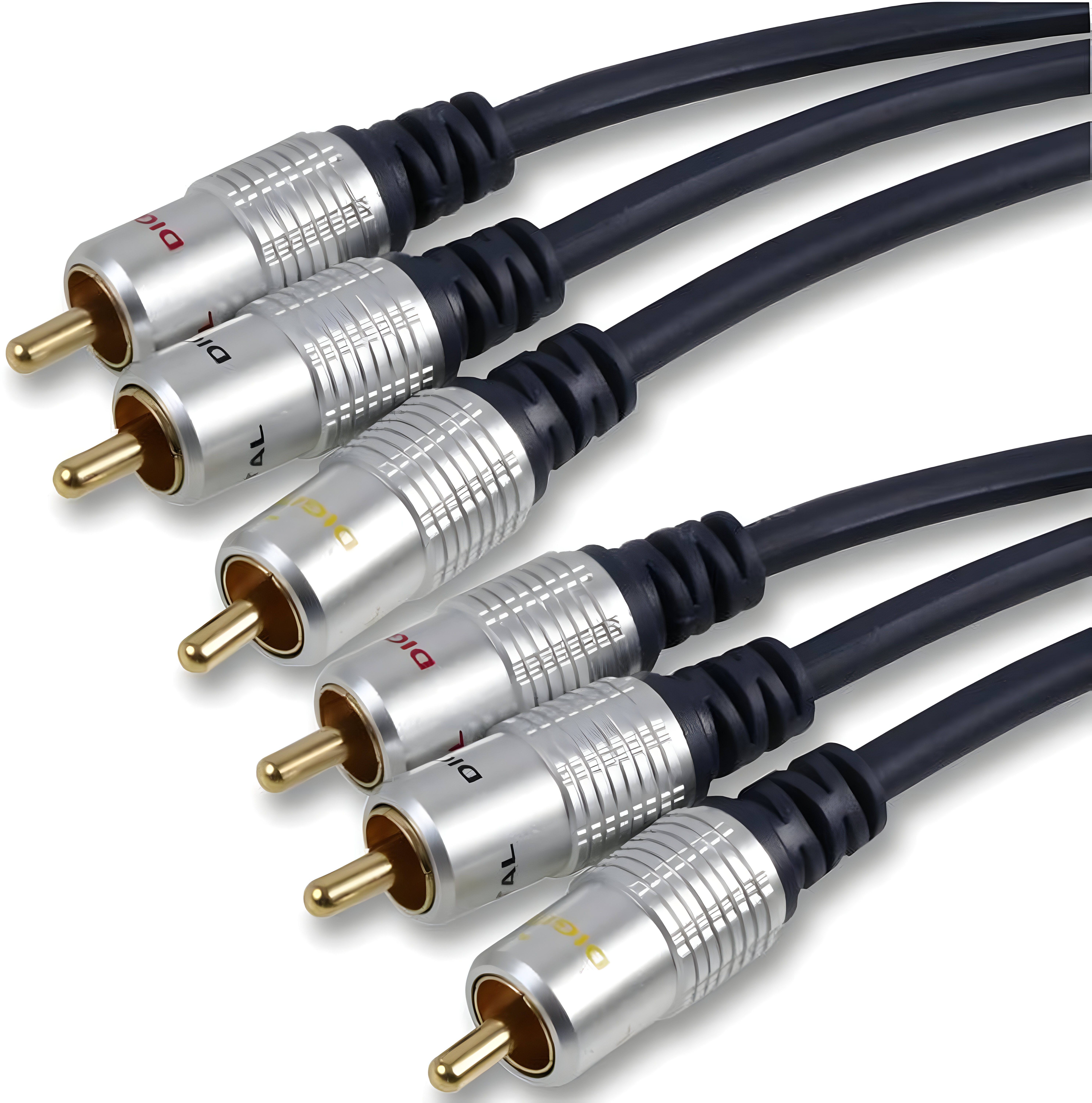 rhinocables - OFC Triple RCA Cable | Gold-Plated Connectors for Enhanced Audio | Compatible with RCA Phono Leads | Durable Zinc Alloy Design  Ideal for AV Systems, Gold