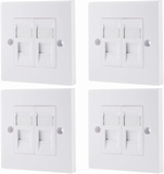 rhinocables Pack of 4 CAT6A Ethernet Faceplate Double 1-Way RJ45 Socket Wall Plate for Ethernet Cable Networking (pack of 4 [F1111 x 4])