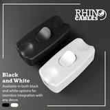 rhinocables In-Line Rocker Switch 2 Amp 2 Core Flex Cable For Small Appliances Floor and Table Lamps