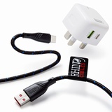 rhinocables USB C Charger Cable with Dual Port Fast Mains Charger Bundle - Fast-Charging Male-to-Male USB C to USB A Cable with Dual Port Mains Adapter for Quick and Convenient Charging